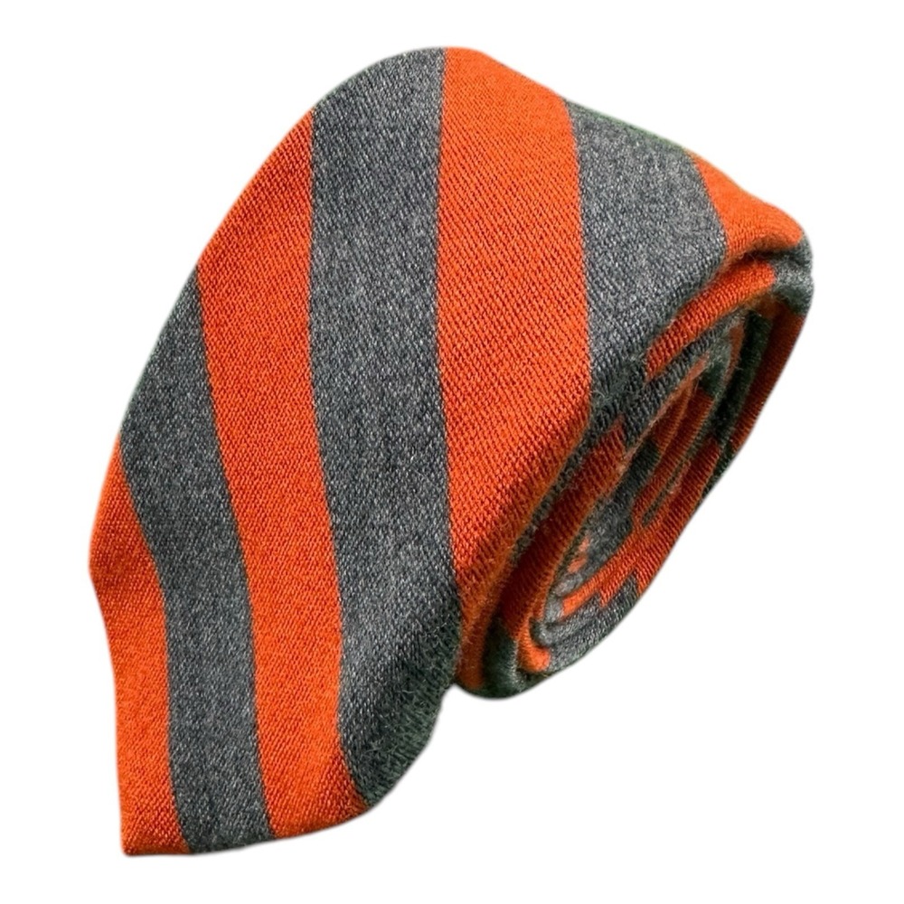 J.Crew Mens Wool Silk Orange Gray Striped Handmade Tie 2.5 Width USA Made